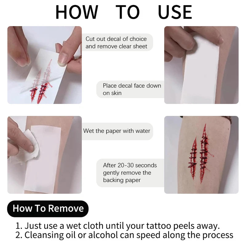 Halloween Horror Realistic Bloody Stitched Scar Temporary Tattoos Qme