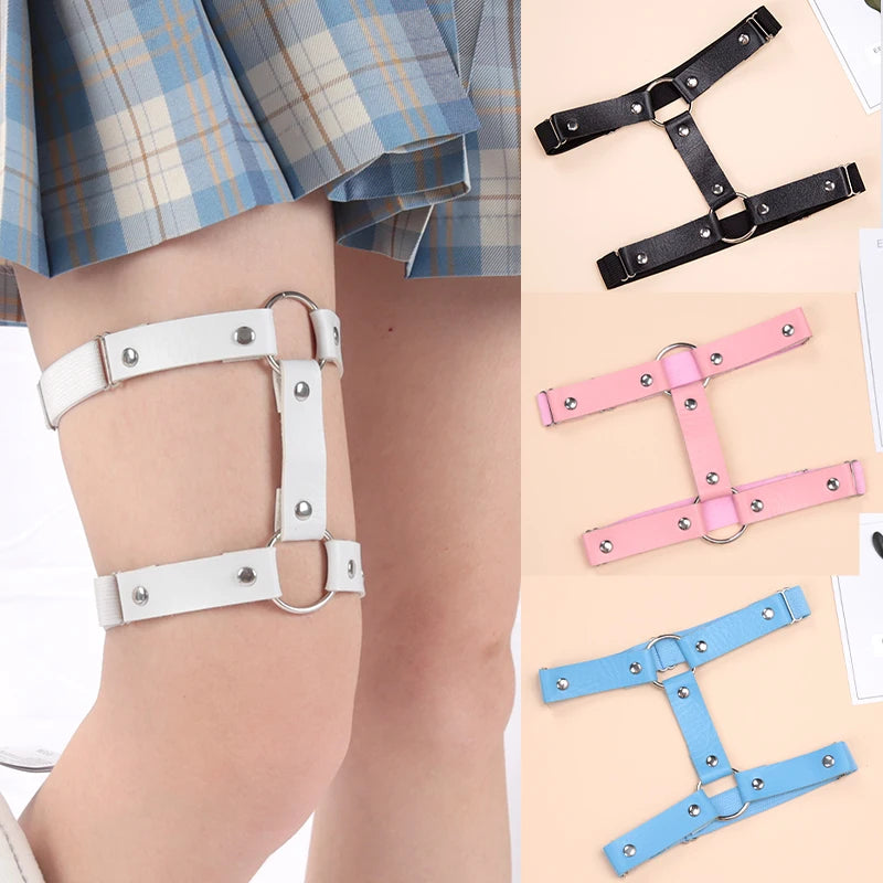 Women Girls Sexy Garter Goth Belt Harajuku Punk Gothic PU Leather Leg Qme