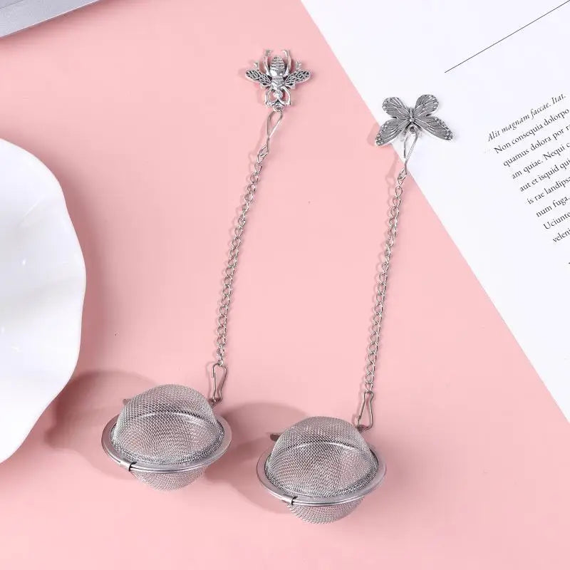 Stainless Steel Tea Infuser Butterfly Bee Heart Plant Chain Filter Qme A1