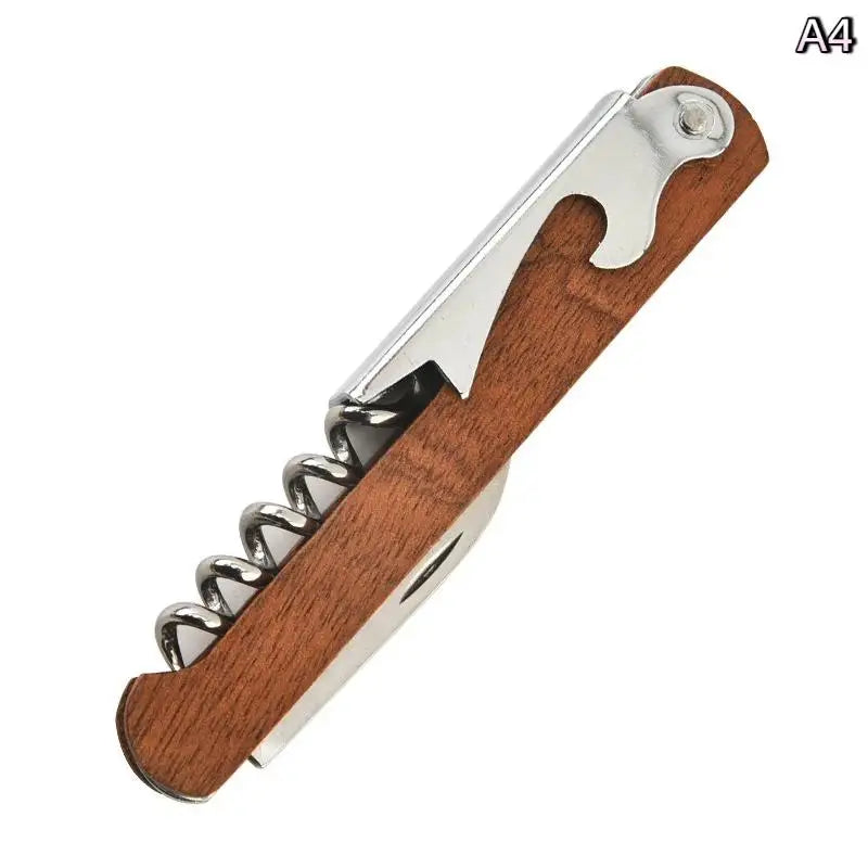Portable Wooden Stainless Steel Folding Tool Knife Corkscrews Red Wine Opener Multifunctional Outdoor Tool Bar Accessories Qme A4