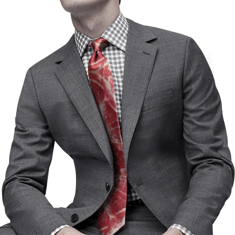 Unisex Meat Design Tie Fashion Food Printing Men's Fun Wedding Party Qme