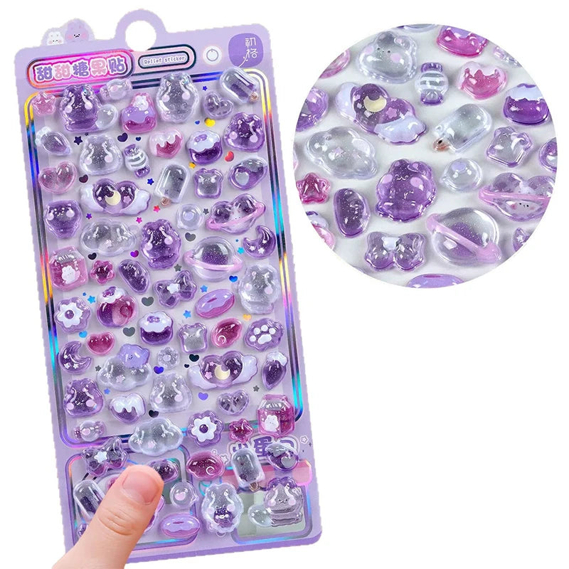 Cute Cartoon 3D Relief Crystal Sticker DIY Laptop Water Bottle Phone Case Decorative Stickers Qme