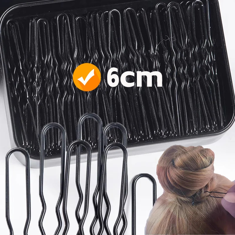 50/200Pcs New Women Hair Waved U-Shaped Bobby Pin Barrette Salon Grip Clip Bridal Hairpins Black Metal Hair Accessories for Bun Qme 6cm 200pcs
