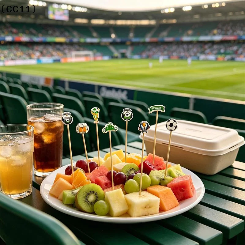Soccer Bamboo Food Fruit Picks Disposable Eco-friendly Skewers Cute Qme