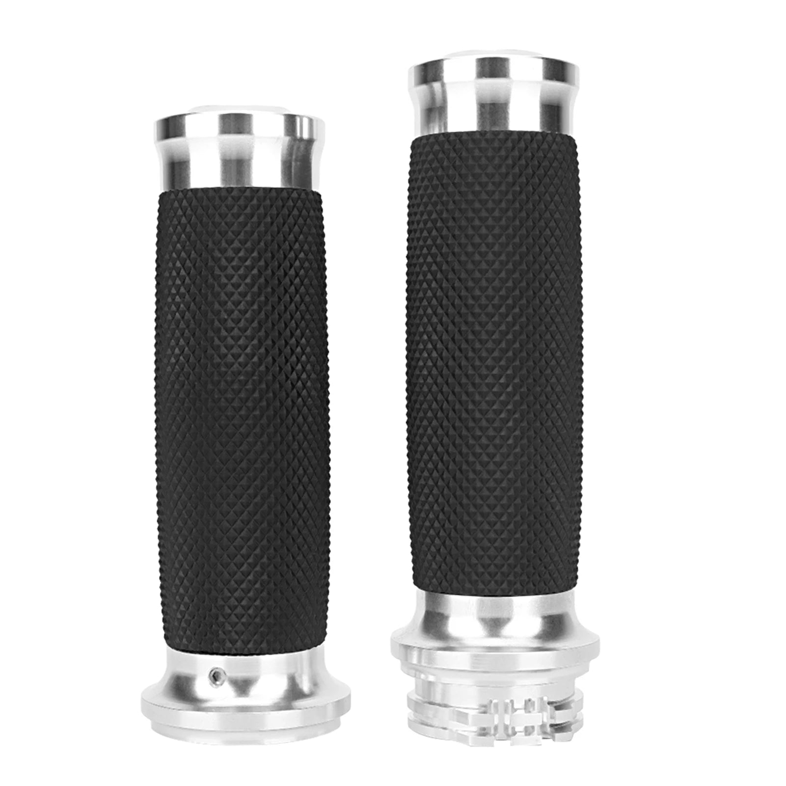 1 Pair Motorcycle 25mm Handgrip Aluminum+Rubber Anti Slip Handlebar Grip Cover Bike Hand Grips Rubber Handlebar Grip Qme Silver