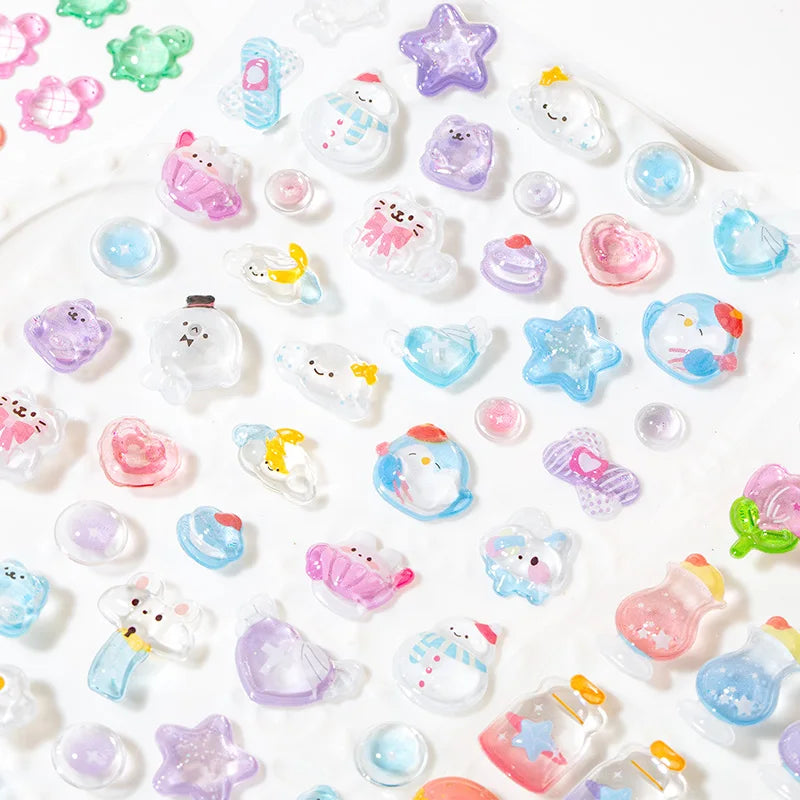 1 Sheet 3D Puffy Jelly Candy Stickers Wobble Sensory Game for DIY Crafts Scrapbooking Journal Laptop Decoration Qme