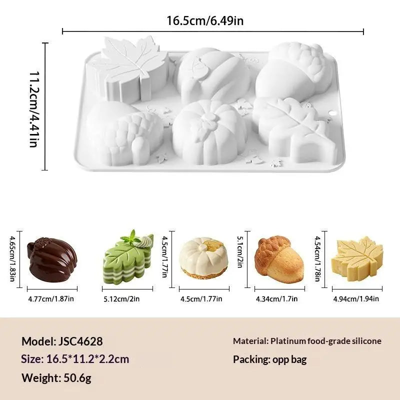 Silicone Fall Baking Mold Non Stick 6 Cavity Pumpkin Leaf Acorn Qme one size A
