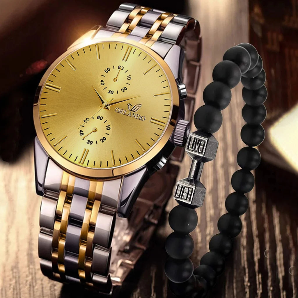 2pack Men Commercial Vintage Quartz Watch Qme Golden
