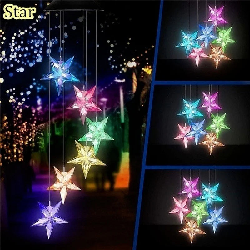 LED Solar Wind Chime Crystal Ball Hummingbird Light Changing Qme star