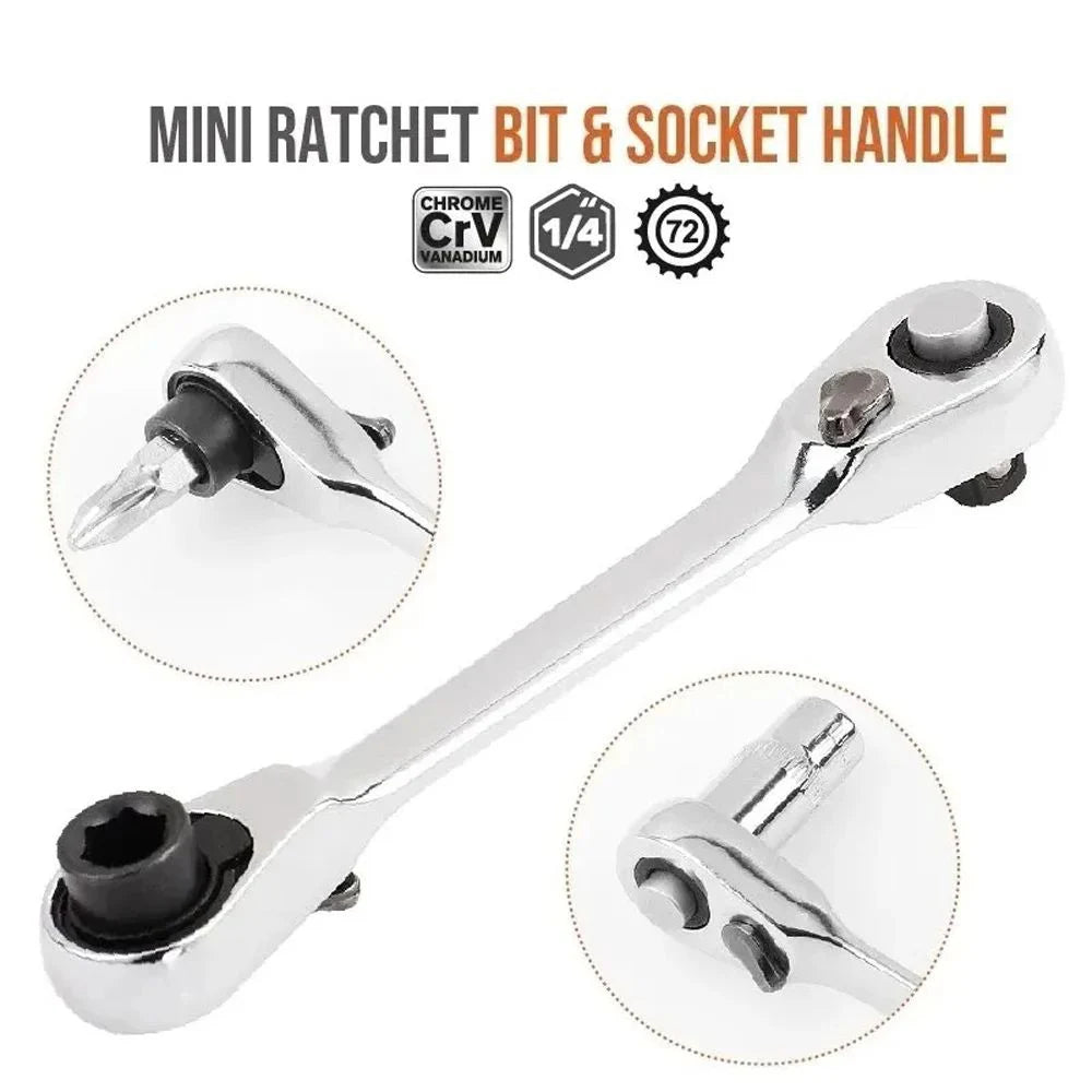 Mini 1/4 Ratchet Wrench Double Ended Quick Socket Ratchet Wrench Screwdriver Hex Torque Wrenches Set 2-in-1 Spanner Tool Parts Qme