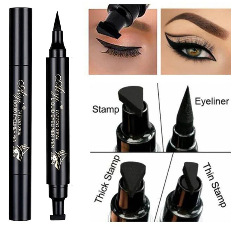 Double-ended Waterproof Eyeliner Stamp Pen Fast-drying Smudge-proof Qme