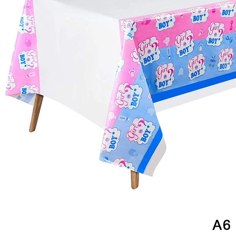 Gender Reveal Tablecloth Pink Blue Rectangular Plastic Table Cover Qme A6