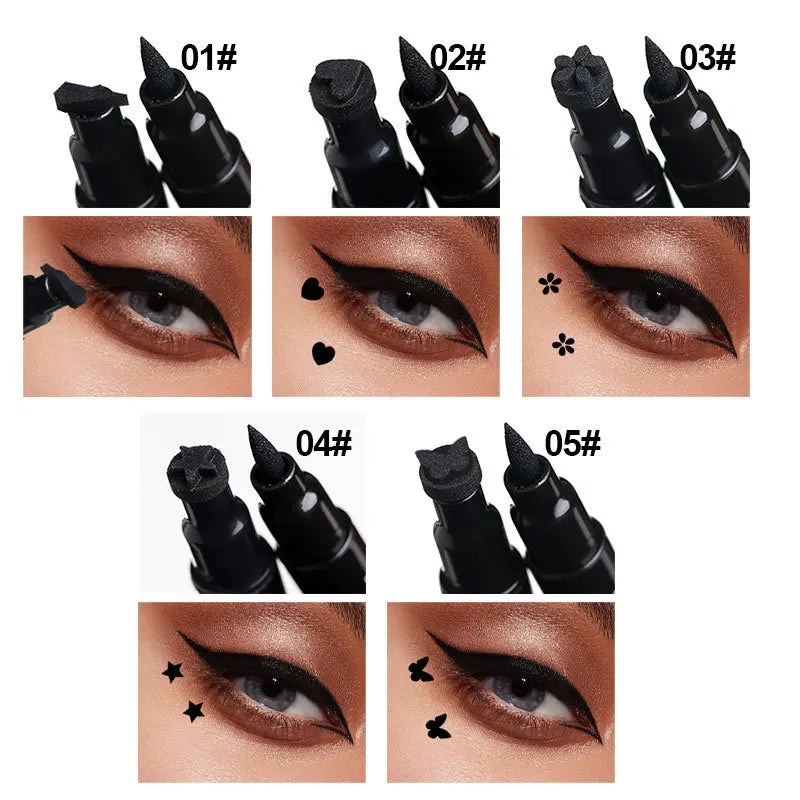 2 IN 1 Butterfly Seal Eyeliner Pen Star Moon Stamp Long-Lasting Waterproof Black Liquid Eye Liner Pencil Eyes Makeup Cosmetic Qme
