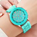 10 pcs Fashion Women's Watch Set Candy Color Casual Silicone Strap and PU Strap Quartz Watch Set Qme 1