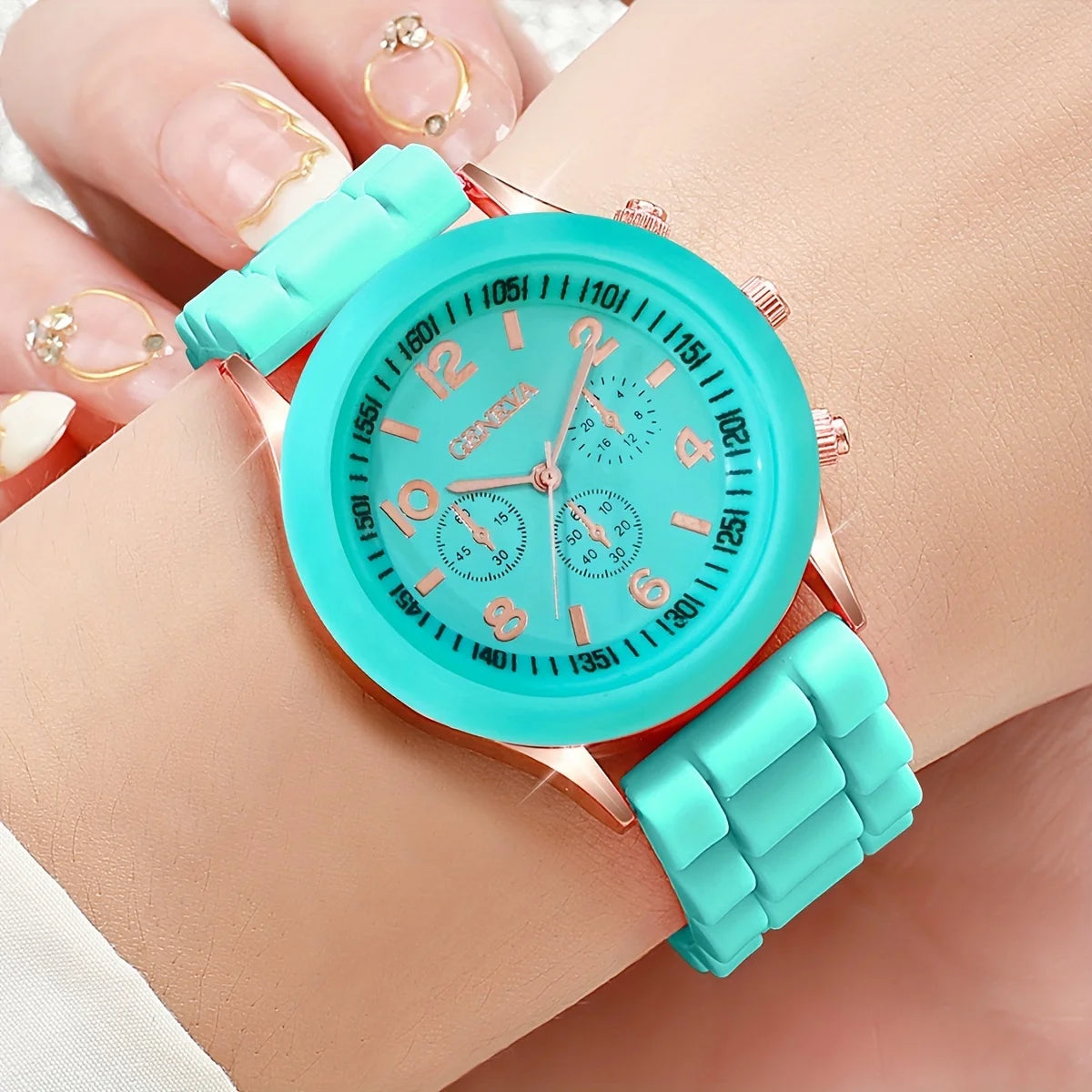 10 pcs Fashion Women's Watch Set Candy Color Casual Silicone Strap and PU Strap Quartz Watch Set Qme 1