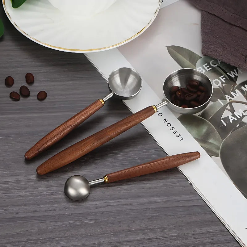 Walnut Coffee Spoon Stainless Steel Long Handle Measuring Kitchen Qme