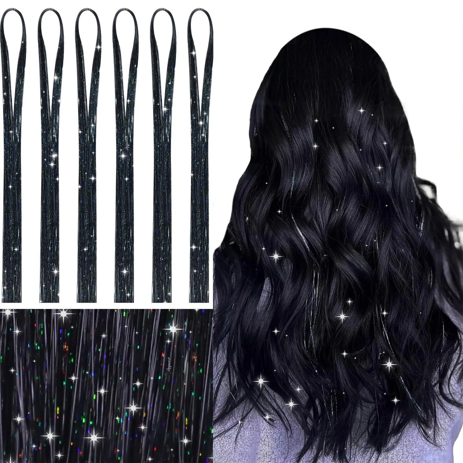 Sparkle Hair Tinsel Synthetic Rainbow Colored Strands Girls Headwear False Hair Extensions Decor Glitter Stage Performace Props Qme B