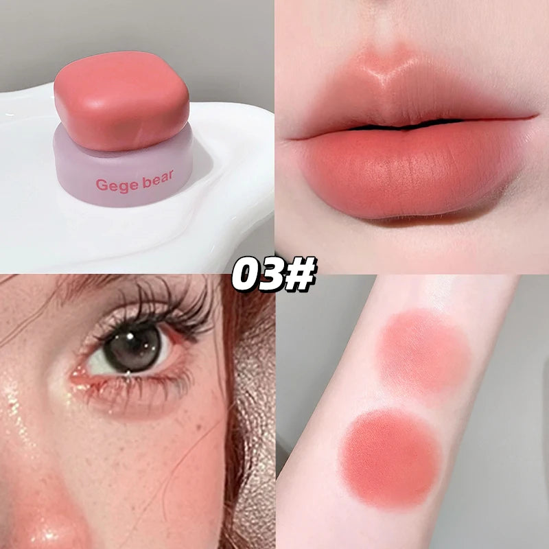 Gege Bear Mousse Lip Cheek Balm Korean Matte Blush Tint Versatile Qme GX1376-3