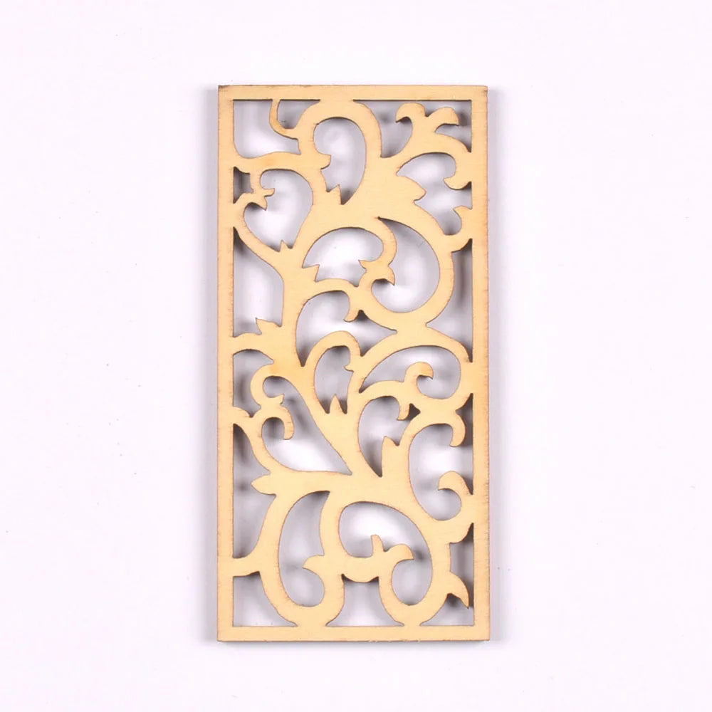 5Pcs/lot Natural Wood Decoration For DIY Scrapbook Crafts Hollow Rectangle Wooden Handmade Ornaments Home Embellishment m2559 Qme 11