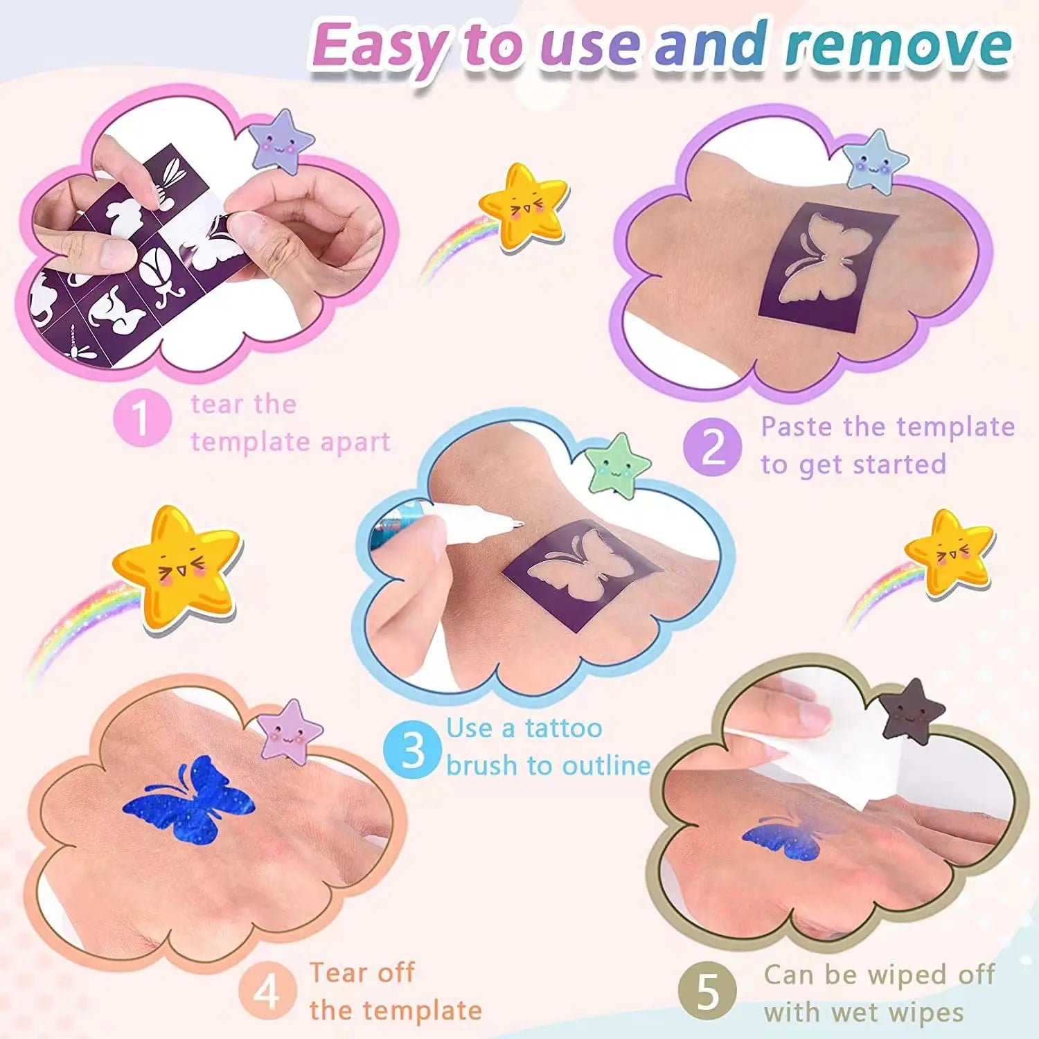 Mixed Temporary Tattoo Markers Washable Body Art Pens Rhinestone Qme