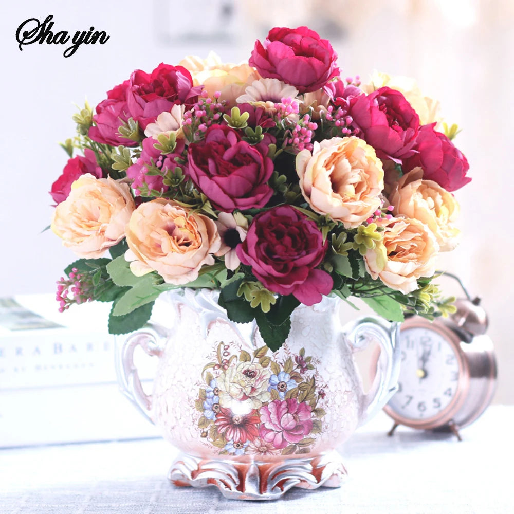 Peony Flowers Silk Artificial Bouquet Babybreaths Accessories Fake Daisy Flowers Wedding Home Decor Room Decoration Party Qme