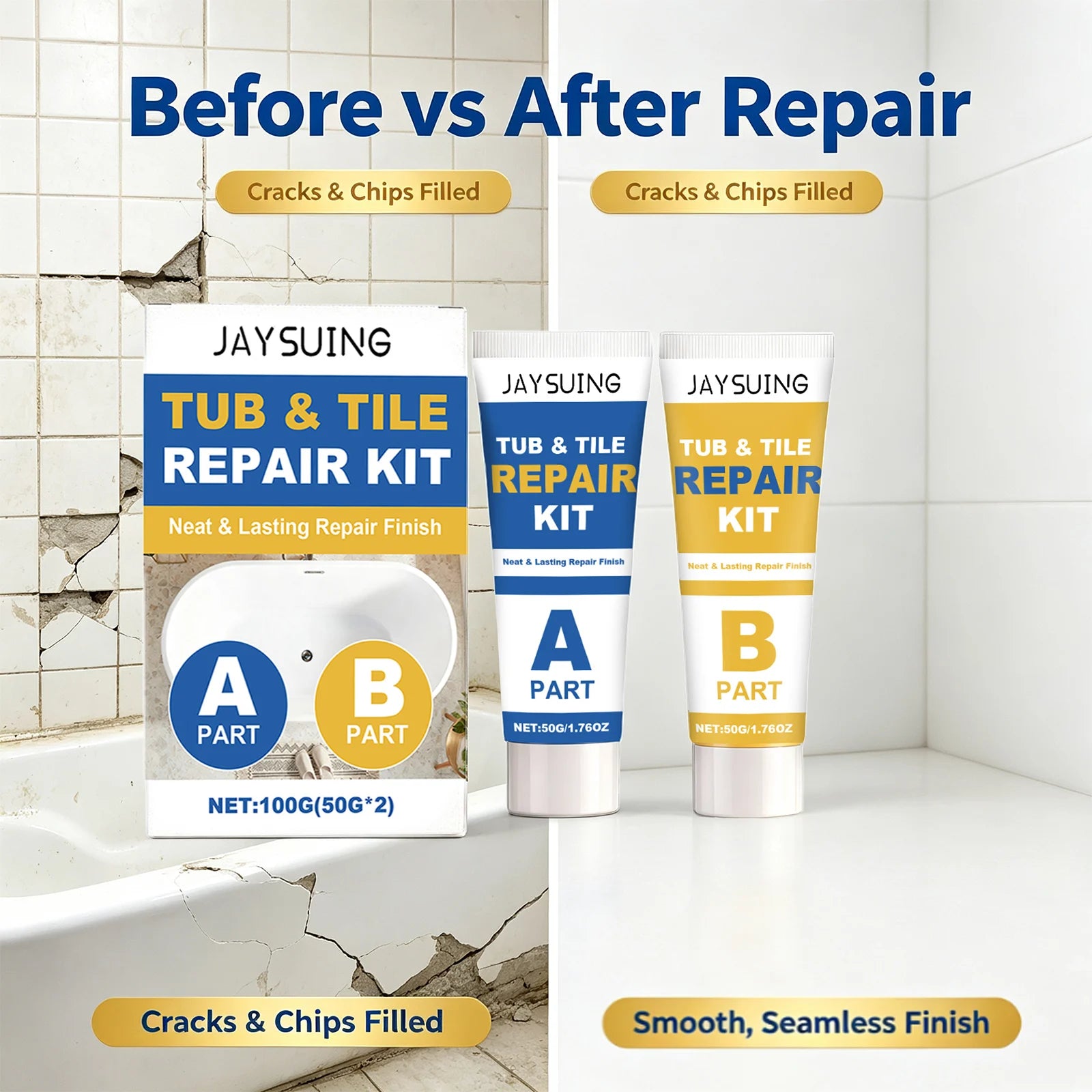 Tub & Tile Repair Kit Repair Damaged Tile Bathtub Fill Cracks Waterproof Stain-Resistant Ceramic Marble Crack Filler Sealing Set Qme