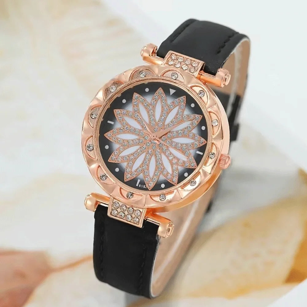 5Pcs/Set Watches Jewelry Set 1 Pcs Of Round Hand Quartz Watch And 4 Pcs Of Jewelry Fancy Women Watches Jewelry Sophisticated Qme