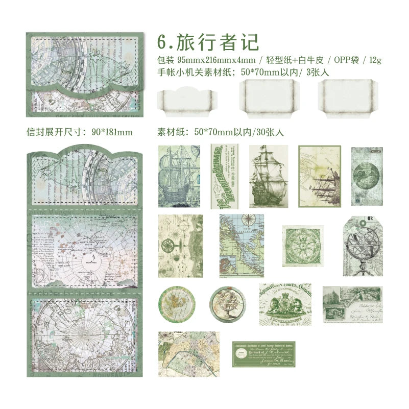 6 Styles 30 Sheets/pack Handbook Small Device Decoration Material Vintage Aesthetic Envelope Notebook DIY Collage Qme F