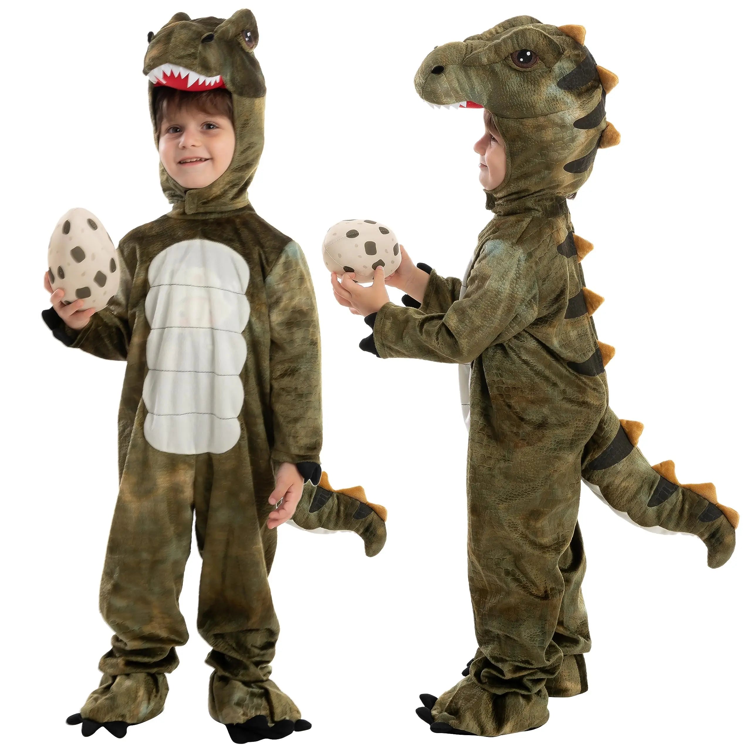 Halloween Realistic T-rex Costume Outfit Dinosaur Jumpsuit with Egg for Boys Girls Cosplay Costume Dress-up Party Qme B XS