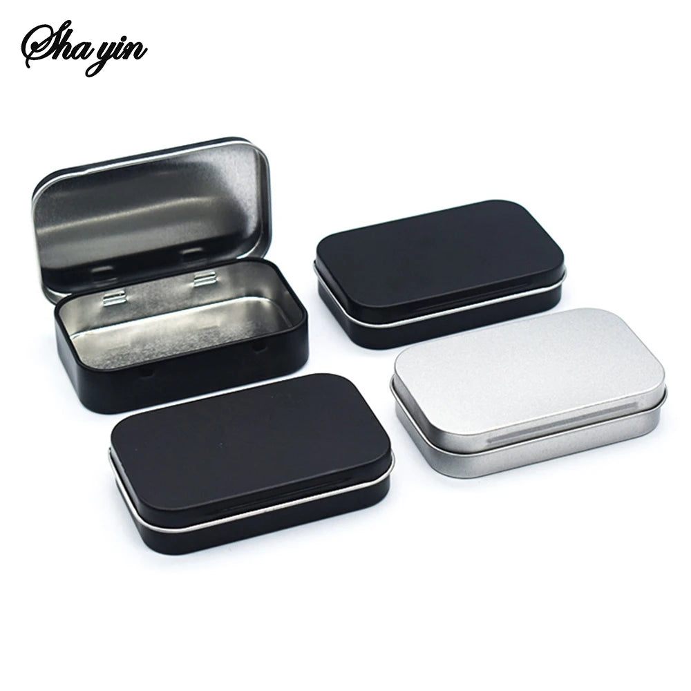Metal Rectangular Empty Mini Tin Box Tinplate Push Candy Pill Cases Bins Jar Hinged Containers Small Organizer Storage Box Qme
