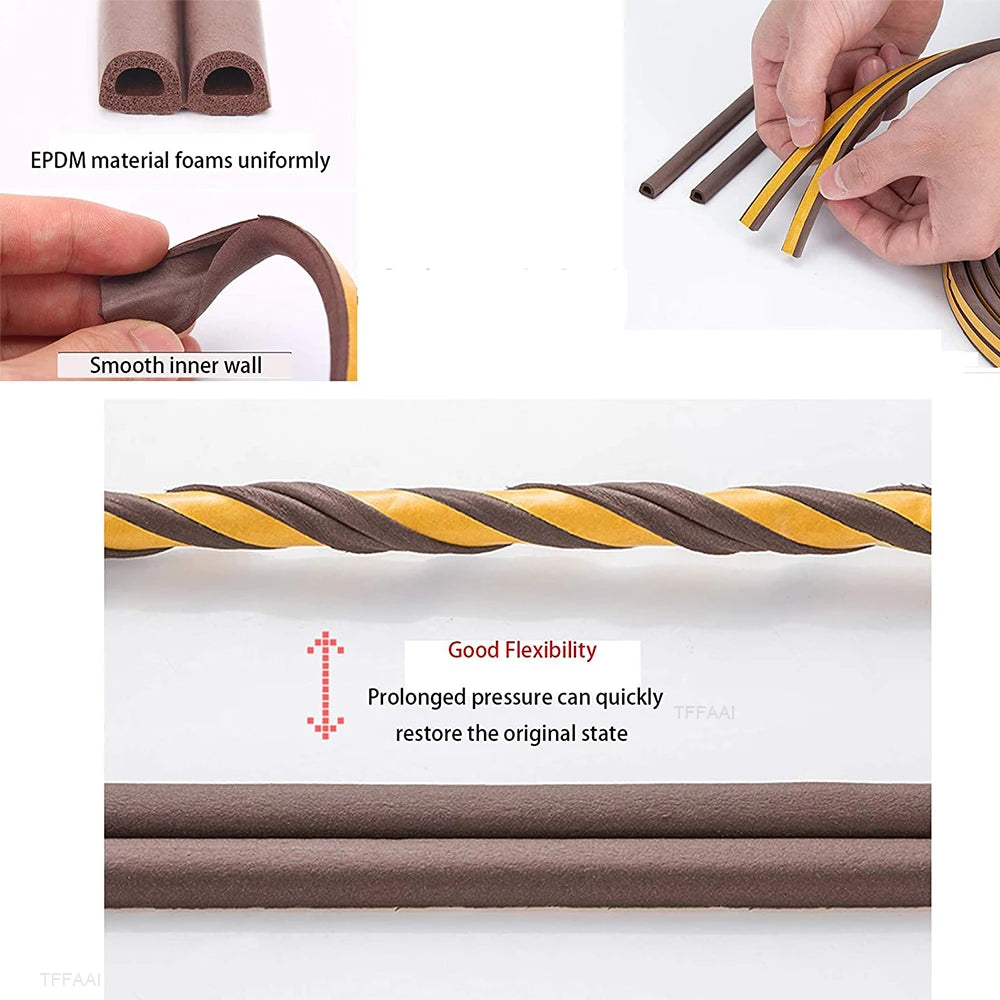 5M/10M Weather Stripping Door Seal Strip DIEP Self-adhesive Draft Stopper Tape Window Insulation Noise Rubber Sealing Strip Qme