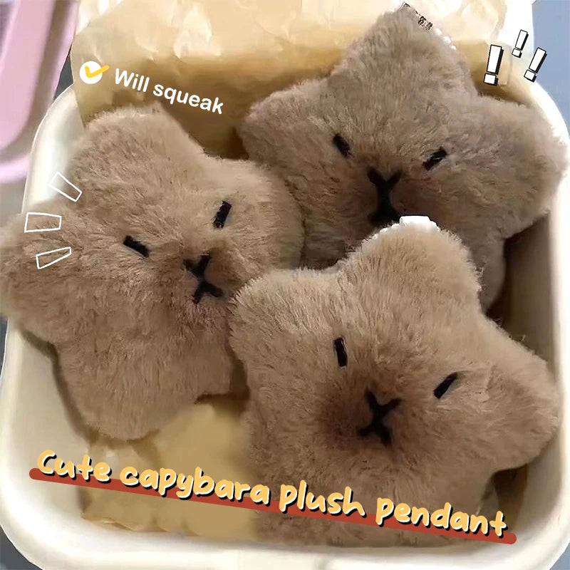Squeaky Capybara Star Plush Doll Cartoon Designed Keychain Pendant Qme