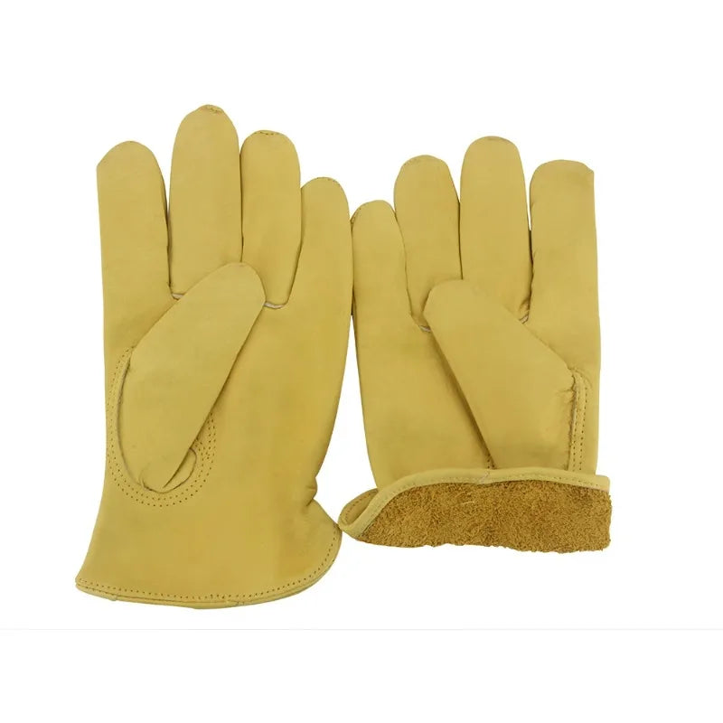 1PCS Golden Full Cowhide Gloves Cold Proof Warm Thickened Cotton Insulated Wear-Resistant Anti-Slip for Cold Storage Qme