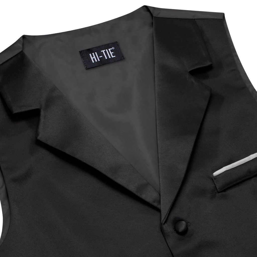 Hi-Tie Solid Black V-neck Men Vest With Tie Jacquard Tuxedo Dress Waistcoat Adjustable Jacket Casual Business Party Fashion Qme