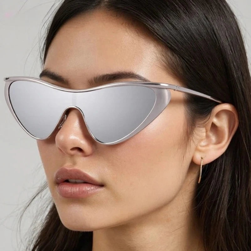Vintage Cat Eye Sunglasses Women Luxury Brand Y2K Punk One-Piece Sun Glasses Shield Eyewear UV400 Shades Qme
