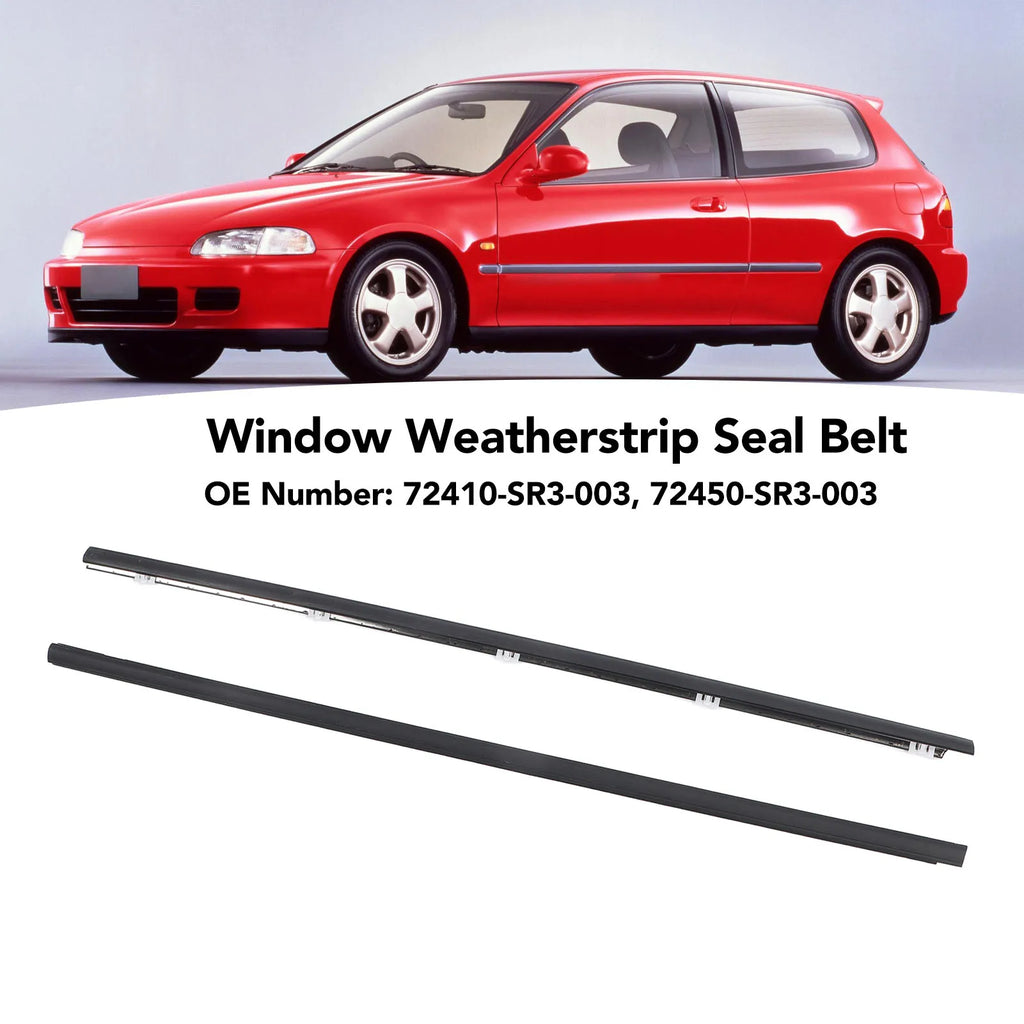1Pair of Vehicle Door Window Weatherstrip 72410‑SR3‑003 Rainwater Resistant Window Seal Belt Molding Trim for Honda Civic Qme