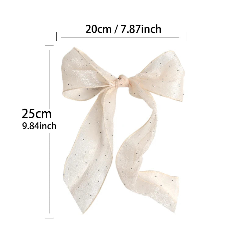 Shining Sweet Chiffon Bow Hair Clips Elegant Ribbon Ponytail Clip Qme