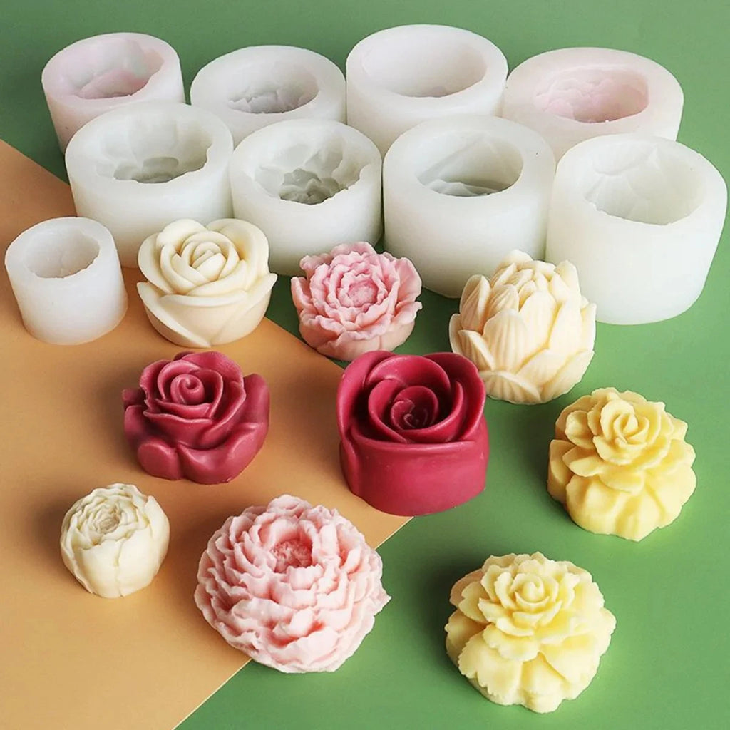 Lotus Flower Silicone Candle Mold Sunflower Peony Multi Style Soap Resin Crystal Mould Heart Rose Chocolate Ice Making Set Gifts Qme