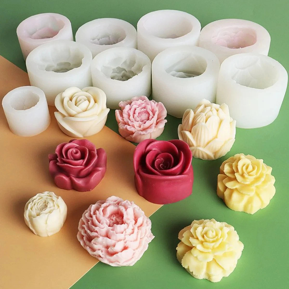 Lotus Flower Silicone Candle Mold Sunflower Peony Multi Style Soap Resin Crystal Mould Heart Rose Chocolate Ice Making Set Gifts Qme