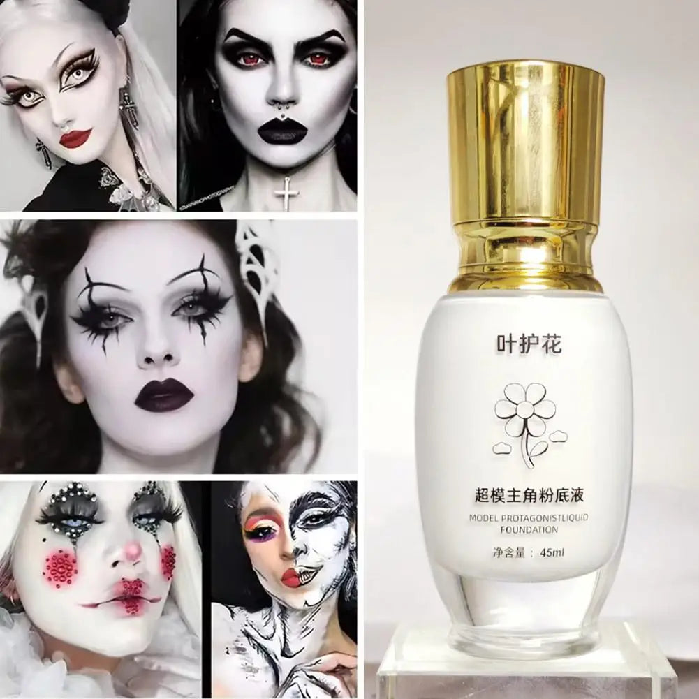 Pure White Liquid Foundation Goth Cream Concealer Cosplay Clown Qme