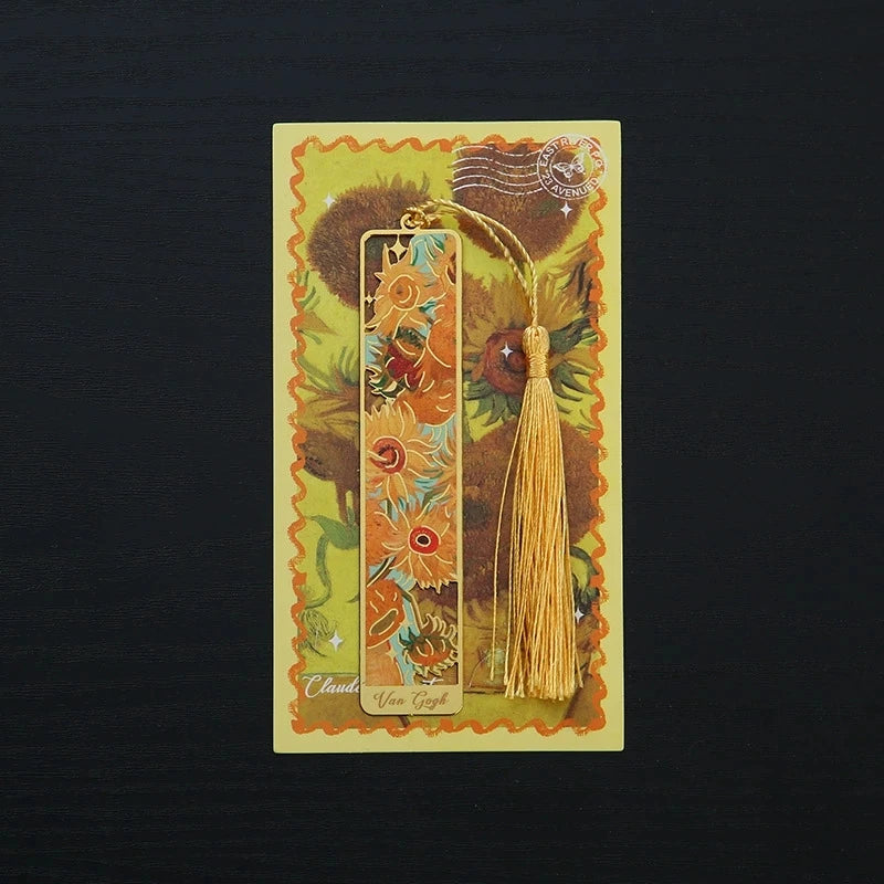 1PC Oil Painting-Style Hollow Metal Bookmark Bookmark With Tassel Pendant, For Book Lovers Writers Readers DIY Bookmarks Qme L