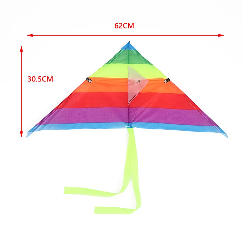 Colorful Triangle Rainbow Kite Flying Toys Children Kids 30M String Qme