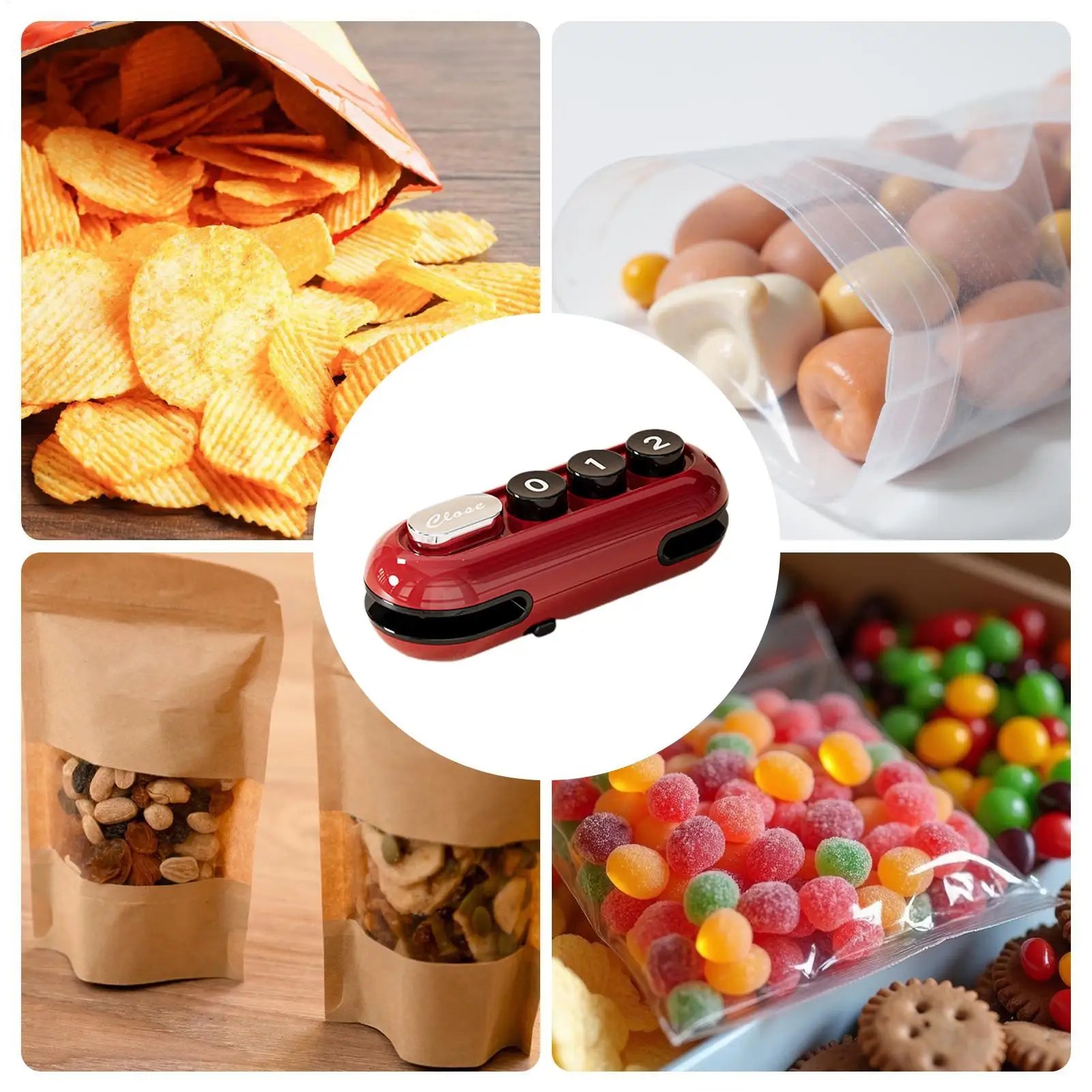 Sealing Machine with Cutter Rechargeable Kitchen Gadgets Bag Recloser with Magnet for Fridge for Snack Nuts Grains Candy Home Qme
