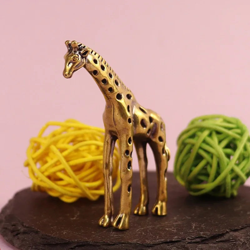 Vintage Brass Giraffe Ornament Office Desk Desktop Decoration Tea Pet Qme