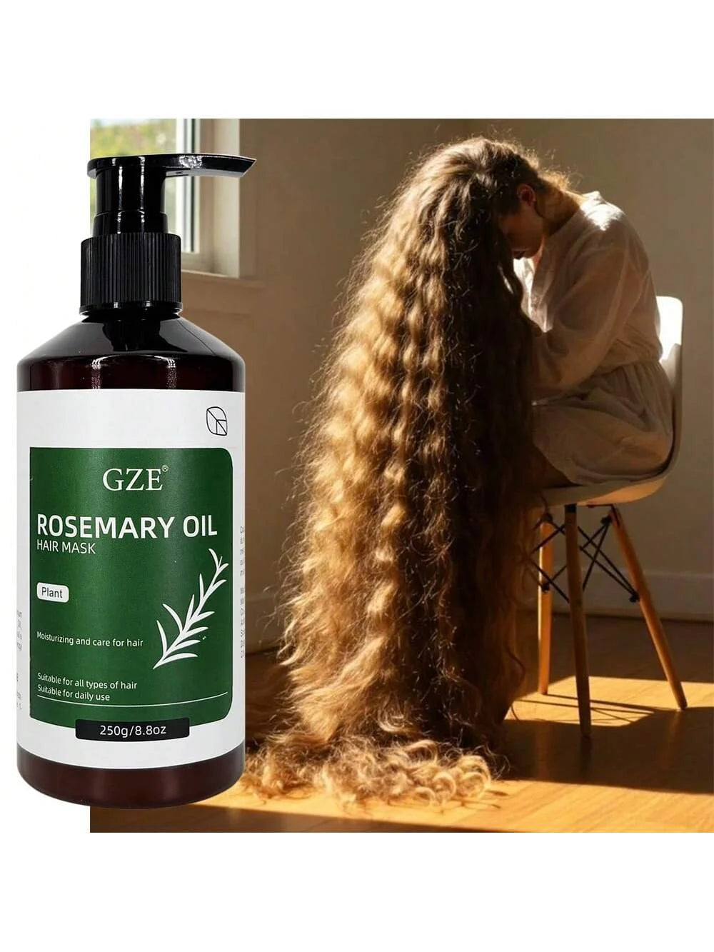 GZE Rosemary Oil Hair Mask for Scalp Health & Shine - Deep Cleansing Treatment to Revitalize Dry, Damaged Hair for Frizz Control Qme
