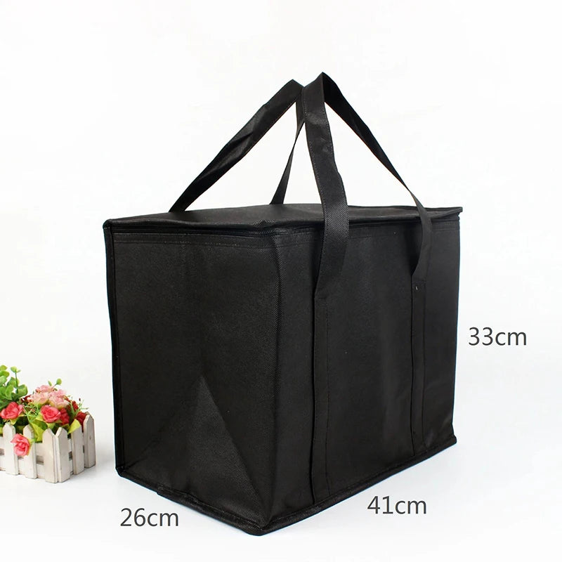 Large Insulated Delivery Bag Food Aluminum Foil Cooler Bag Foldable Portable Catering Grocery Bag Qme Black L