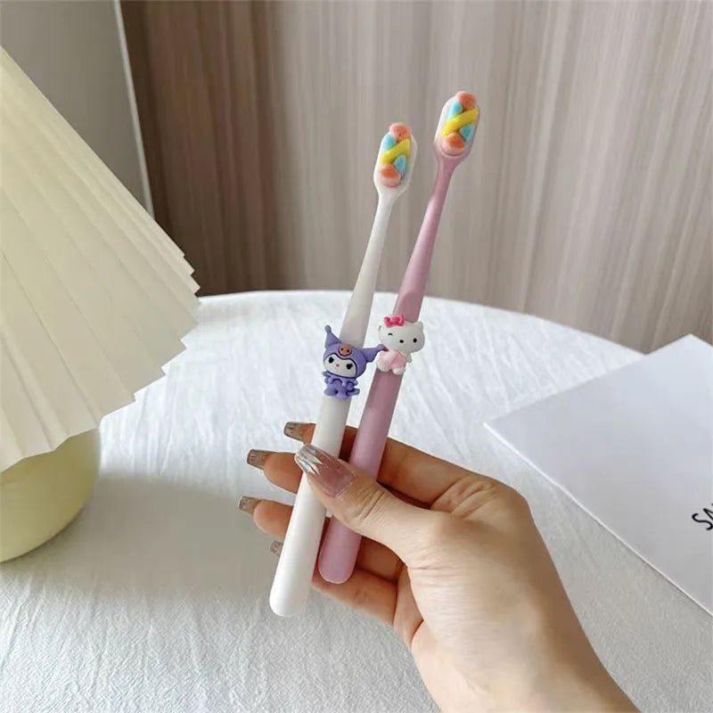 Hello Kitty Kuromi Soft-Bristle Toothbrush Couples' Set Student Cartoon Jade Tooth-Protecting Toothbrush Qme 4