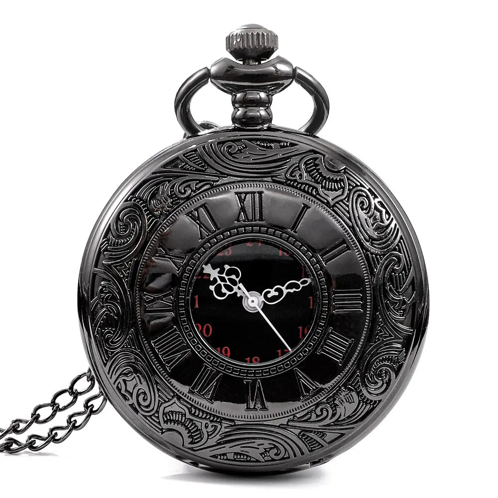 1 pcs Steampunk pocket watch, men's chain, necklace, antique charm, black, Roman numerals, quartz, unified fashion Qme