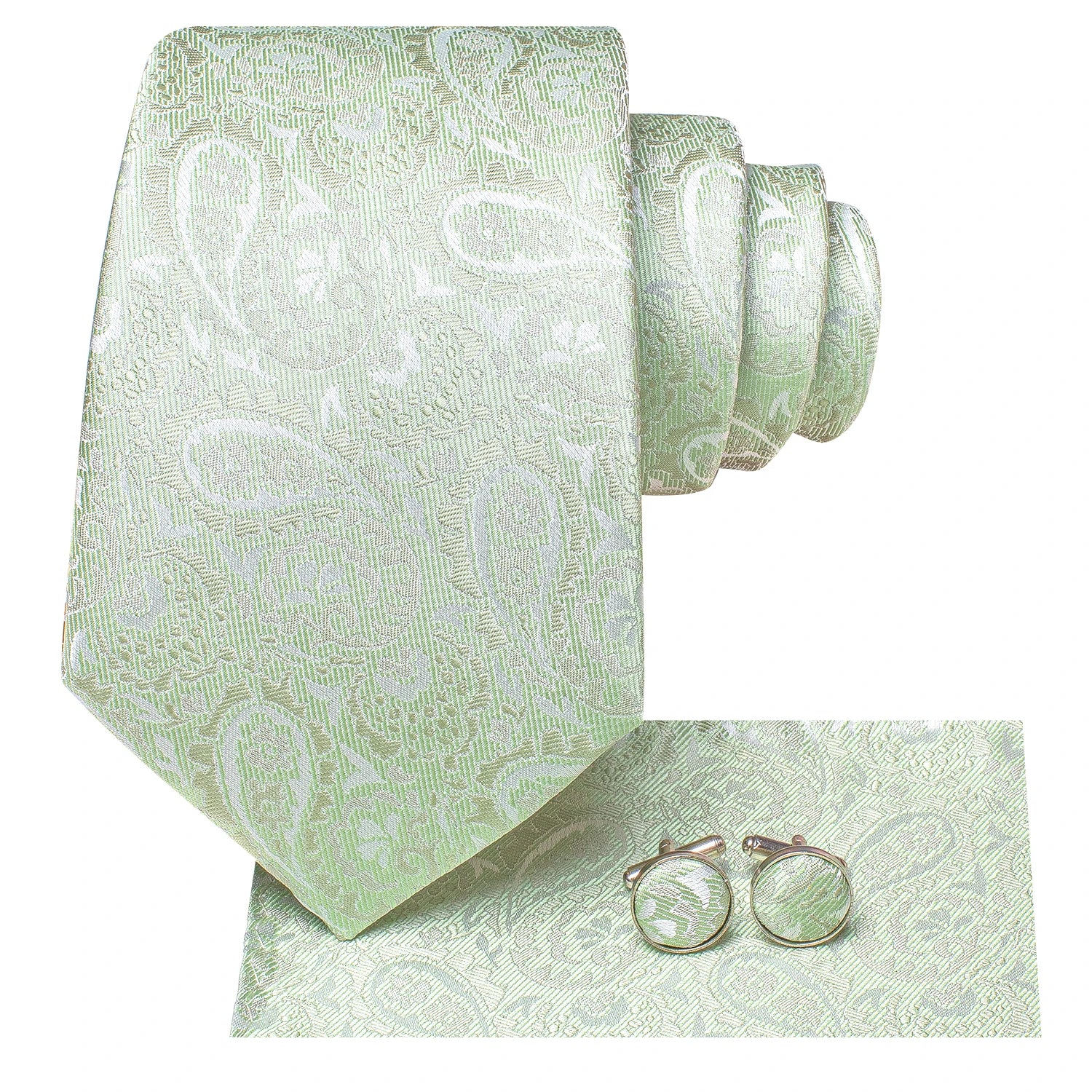 Hi-tie Luxury Box Light Green Paisley Jacquard Pattern Soft Men's Qme