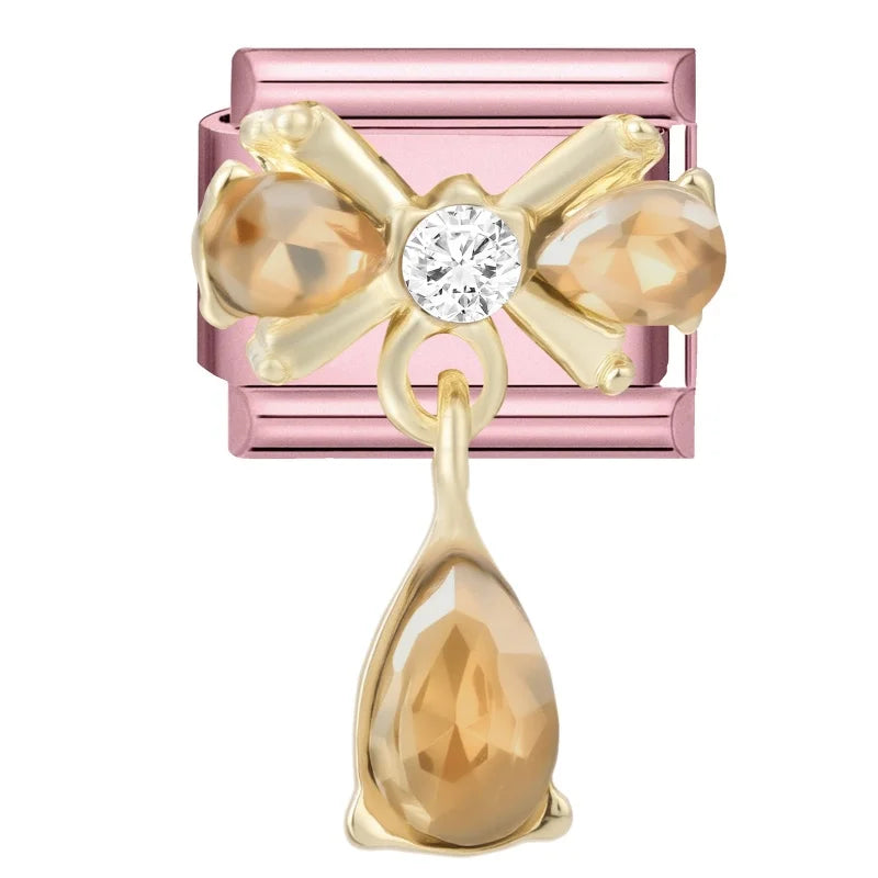 Shiny Colorful Zircon Bowknot Butterfly Garland Italian Charm Links Fit 9mm Stainless Steel Bracelet Women Y2K DIY Making Gift Qme Style 20